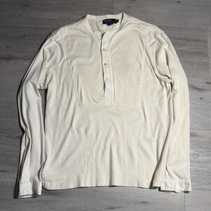 Polo Ralph Lauren Cream Henley Long Sleeve Shirt Men's Medium Cotton